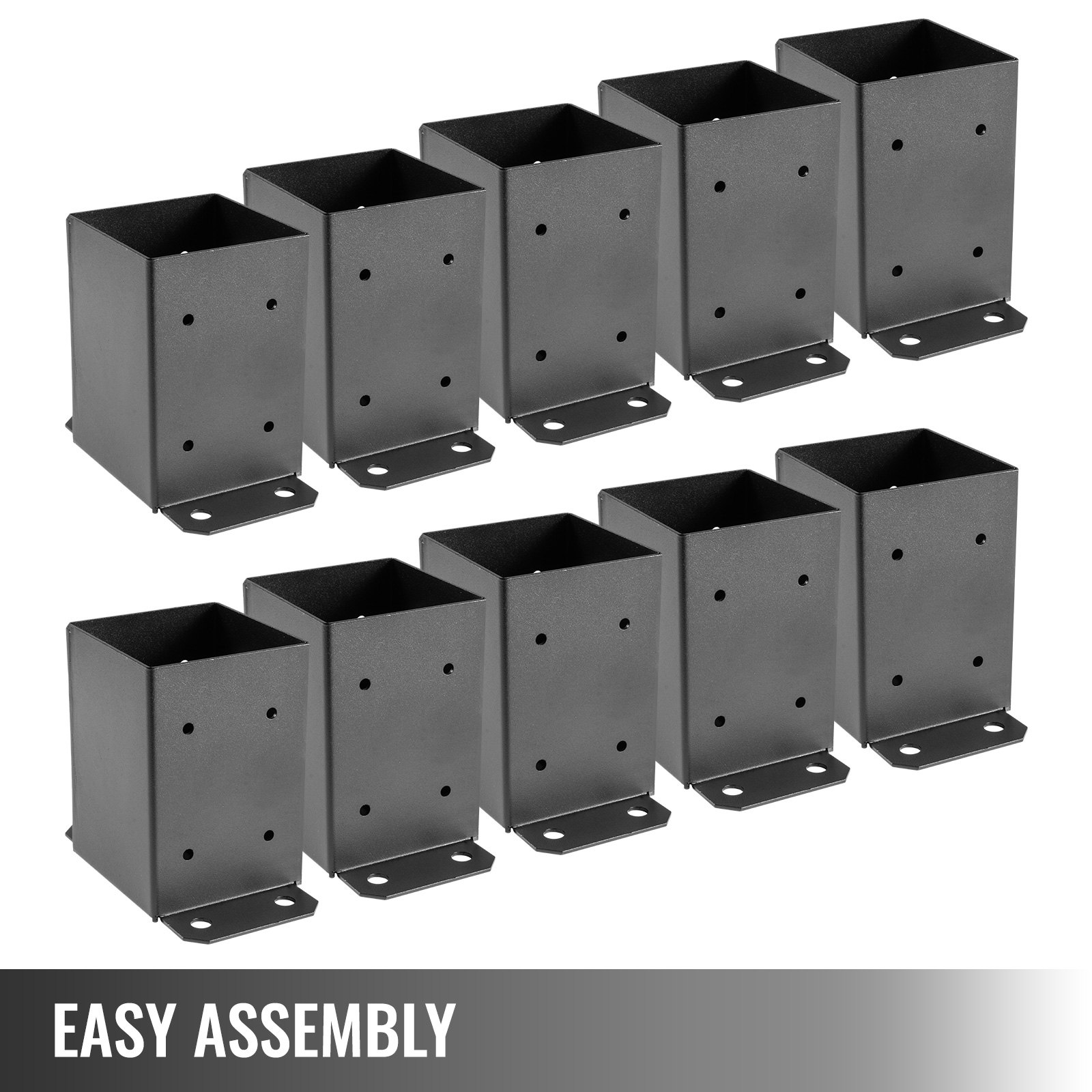 VEVOR 10 Pezzi Base per Palo Ancoraggio 4 x 4 17,3 x 14,2 x 9,7 cm, Staffa Verniciata a Polvere Colore di Nero Include Una Chiave, Supporto per Pilastro per Supporti per Ringhiera per Portico