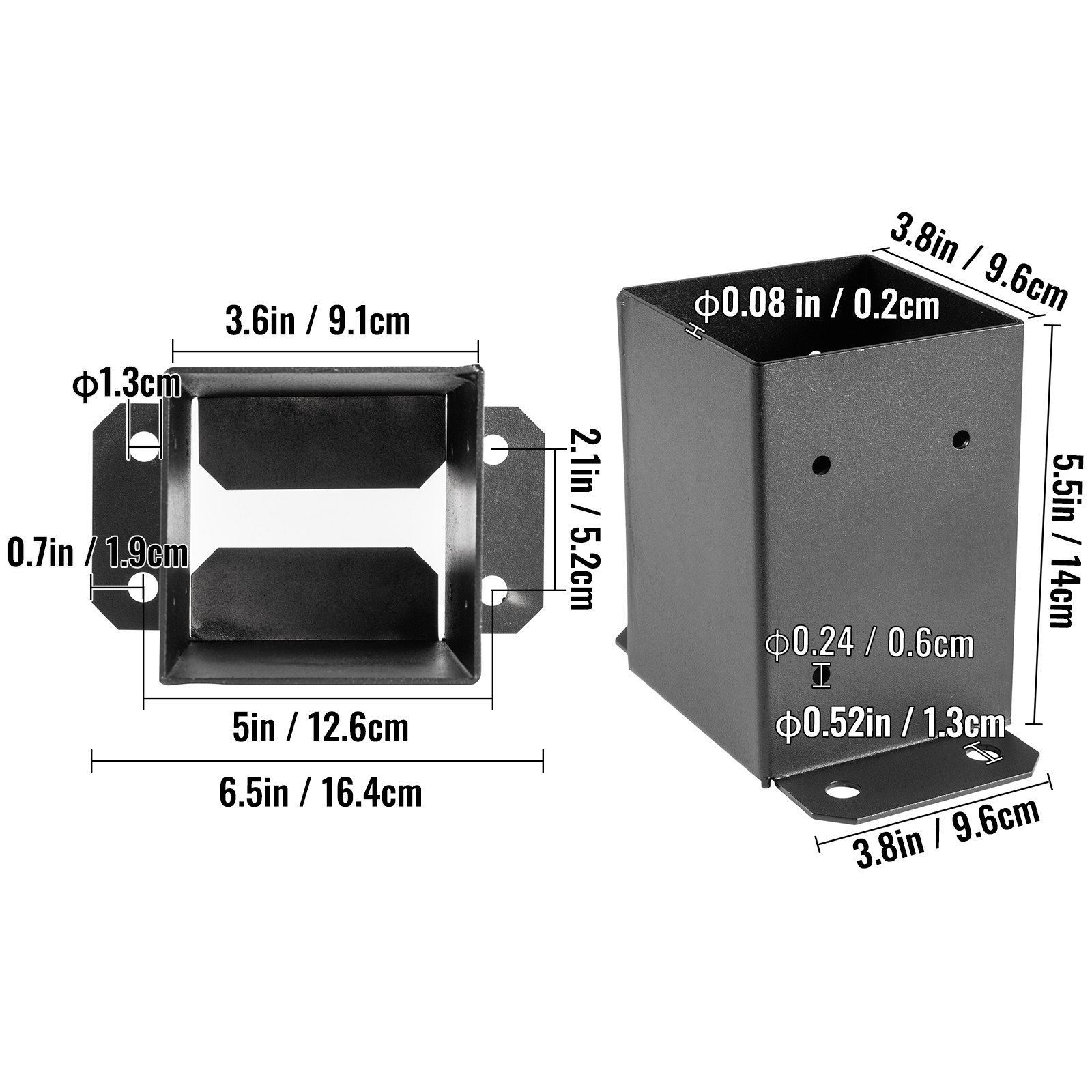 VEVOR 5 Pezzi Base per Palo Ancoraggio 4 x 4 17,3 x 14,2 x 9,7 cm, Staffa Verniciata a Polvere Colore di Nero Include Una Chiave, Supporto per Pilastro per Supporti per Ringhiera per Portico