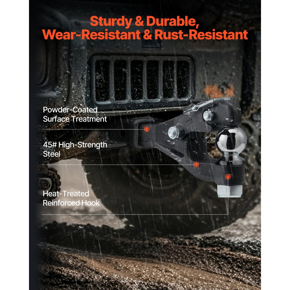 VEVOR Gancio a Perno, 9070 kg, Gancio a Perno da 5,08/6,35 cm, Ricevitore, Sfera di Attacco Combinata 5,87 cm, Adatta per Anello Lunetta, Lunghezza 39,6 cm, Rivestimento a Polvere, Nera