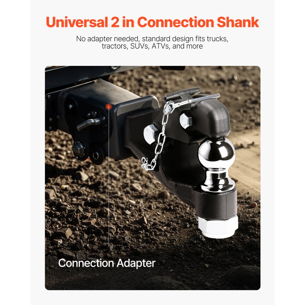 VEVOR Gancio a Perno, 7256 kg, Gancio a Perno 5,08 mm Ricevitore, Sfera di Traino Combinata, Anello di Lunetta adatto 6,35-7,62 cm, Salita e Discesa da 15,24 cm, Verniciatura a Polvere, Nera