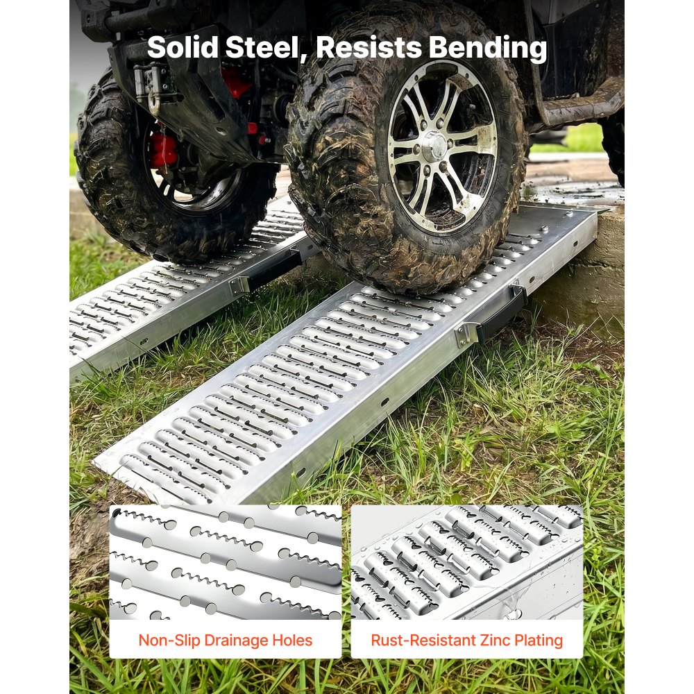 VEVOR Rampa di Accesso in Acciaio, Set di Rampe 2 pezzi Rampa di Carico per Trasporto 985 x 225 mm Carico max 544 kg per Motocicletta Tosaerba Trattori Rimorchio Sedia a Rotelle, Piastre Antiscivolo