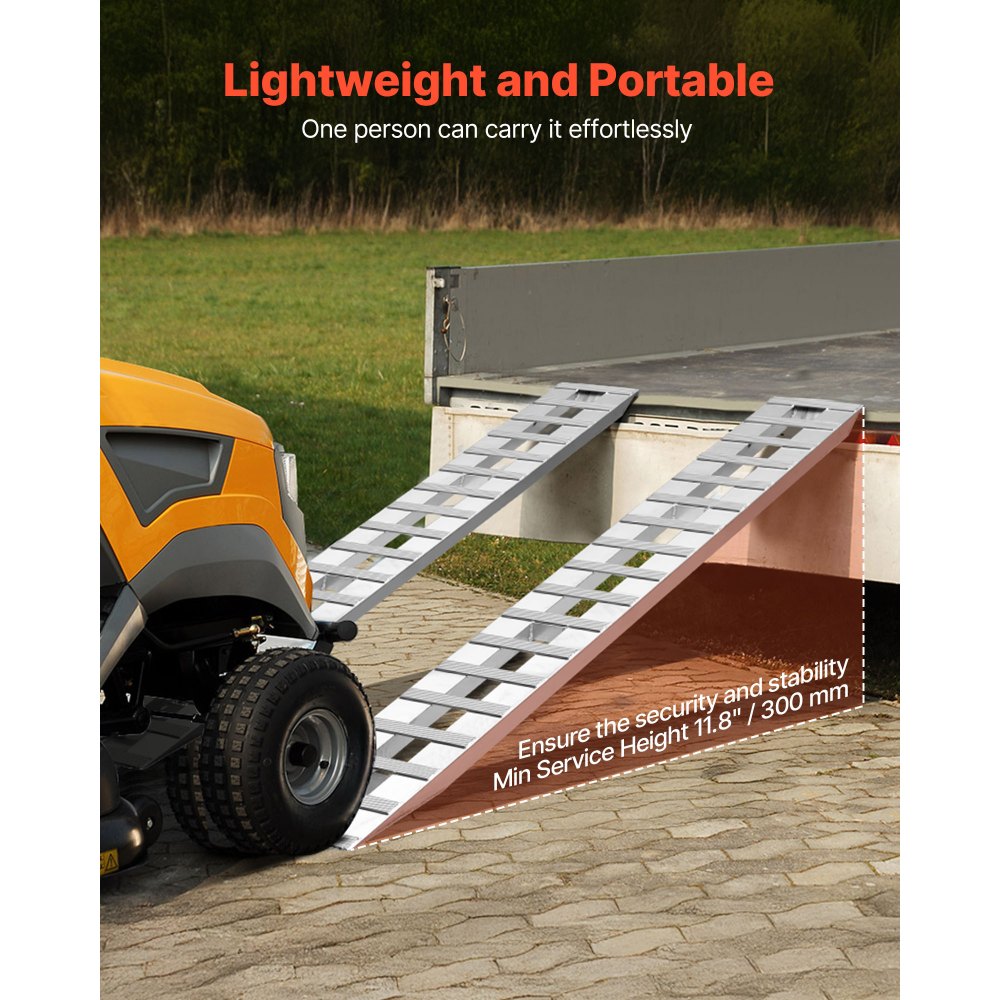 VEVOR Rampe di Caricamento per Veicoli 2 Pezzi da 2745 x 380 mm, in Alluminio Resistente con Piastre Antiscivolo, Capacità Combinata di 4535,9 kg, per Carrelli, Trattori Agricoli, ATV, Tosaerba