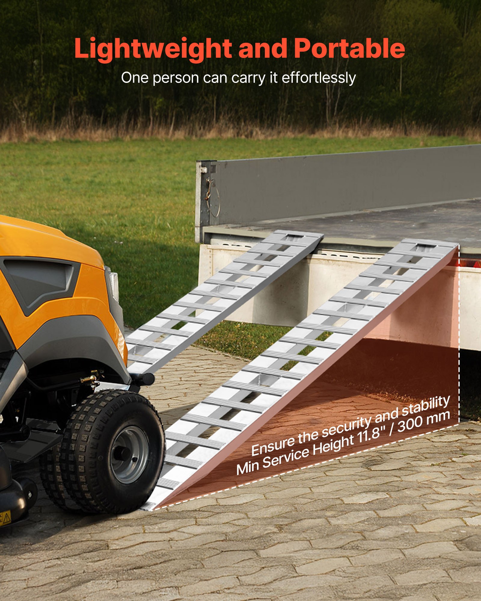 VEVOR Rampe di Caricamento per Veicoli 2 Pezzi da 2745 x 380 mm, in Alluminio Resistente con Piastre Antiscivolo, Capacità Combinata di 4535,9 kg, per Carrelli, Trattori Agricoli, ATV, Tosaerba