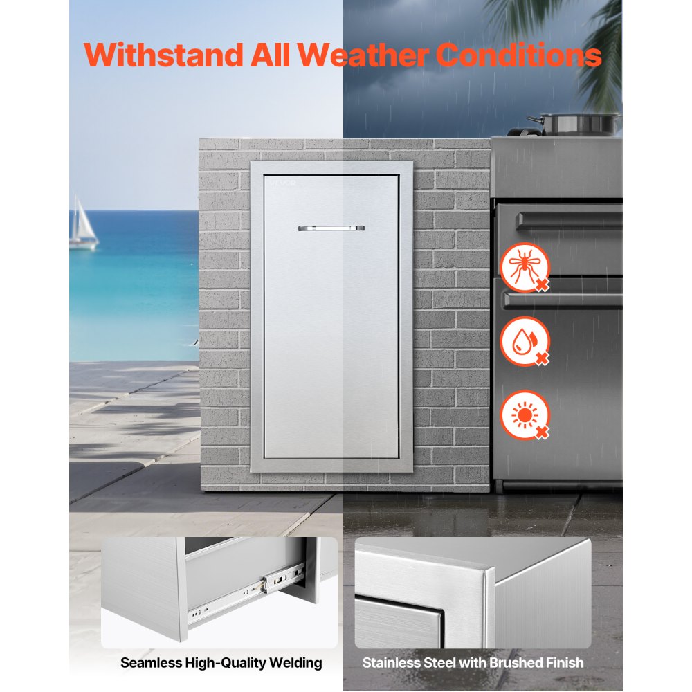 VEVOR Cassetto per Rifiuti da Cucina per Esterni, 320 x 500 x 615 mm, Spazio di Archiviazione Interno, Cassetti Multiuso da Esterni in Acciaio Inox, Capacità 25 kg per Ripiano, per Isola Barbecue