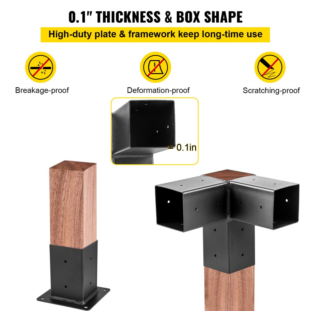 VEVOR Set di Staffa Angolare da 8 Pezzi per Pali di Legno per Pergola 4" x 4", Set di Connettore Angolare per Pali Costruzione di Pergola in Acciaio al Carbonio, Piastra Quadrata per Pali 100 x 100mm