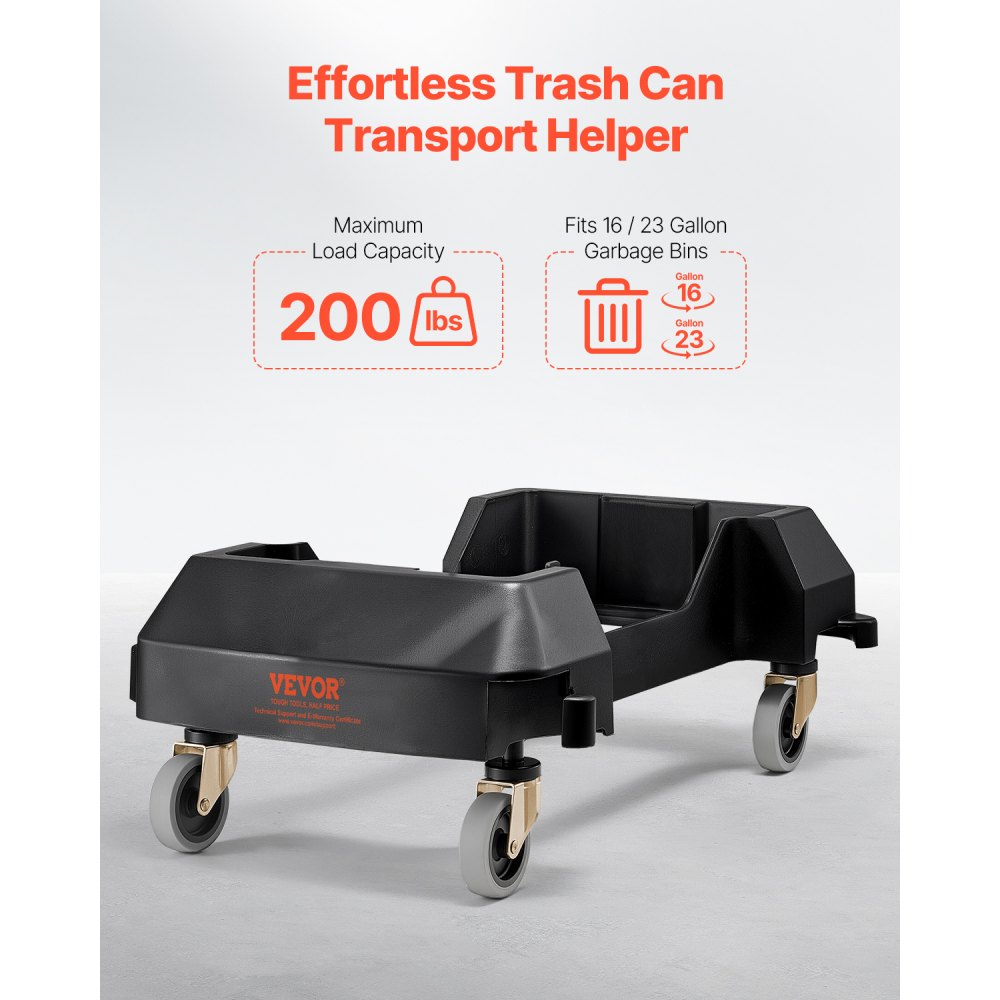 VEVOR Carrello per Bidoni della Spazzatura, con 4 Ruote Bloccabili, Capacità di Peso di 90,1 kg, Base a Rulli Rotonda, Carrello per Barili per Impieghi Gravosi in Plastica 455 x 155 mm Nero