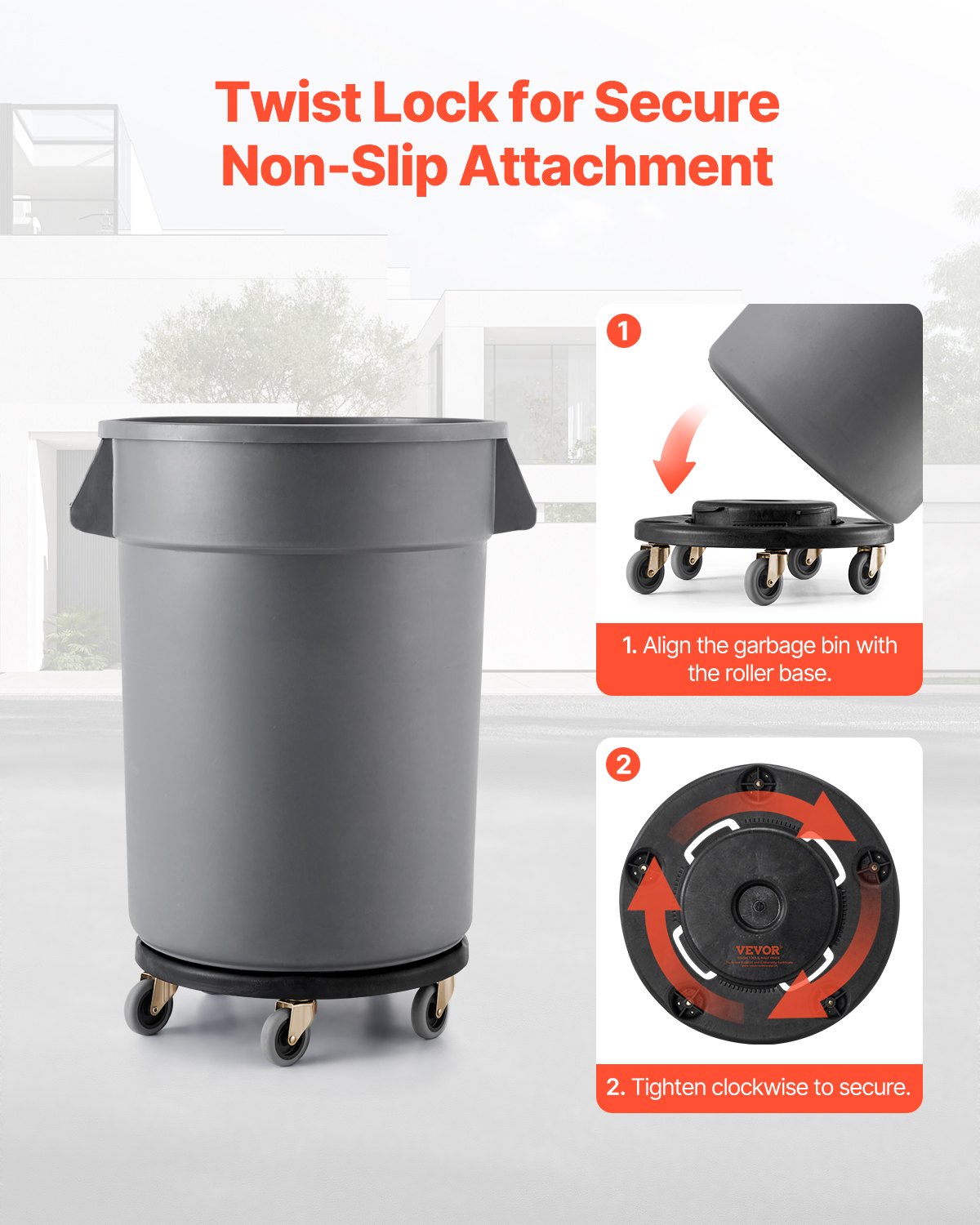 VEVOR Carrello per Bidoni della Spazzatura, con 4 Ruote Bloccabili, Capacità di Peso di 227 kg, Base a Rulli Rotonda, Carrello per Barili per Impieghi Gravosi 455 x 155 mm Colore Nero