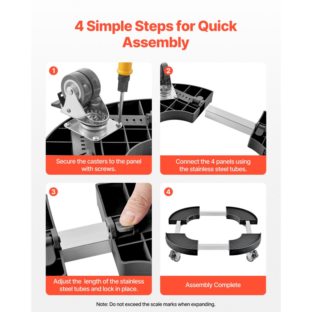 VEVOR Carrello per Bidoni della Spazzatura, con 4 Ruote Bloccabili, Capacità 181,4 kg, Base a Rulli Rotonda, Regolabile 380-580 mm, Carrello Piante a Tamburo per Impieghi Gravosi Nero 2 Pezzi