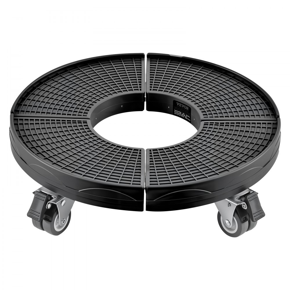 VEVOR Carrello per Bidoni della Spazzatura, con 4 Ruote Bloccabili, Capacità 181,4 kg, Base a Rulli Rotonda, Regolabile 380 - 580 mm, Carrello per Piante a Tamburo per Impieghi Gravosi Nero