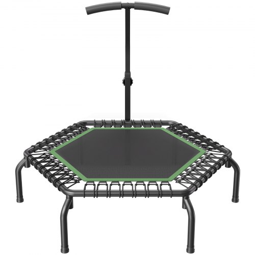 VEVOR Mini Trampolino Pieghevole Fitness 1315 Mm - Con Maniglia Regolabile (100-124 Cm) E 40 Molle - Portata 205 Kg - Nero/Verde