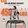VEVOR Mini Trampolino Pieghevole Fitness Rimbalzo 1385 mm Trampolino da Allenamento Resiliente 205 kg Trampolino da Giardino, Maniglia in Schiuma Regolabile in Altezza 3 Livelli 44 Cinghie di Tensione