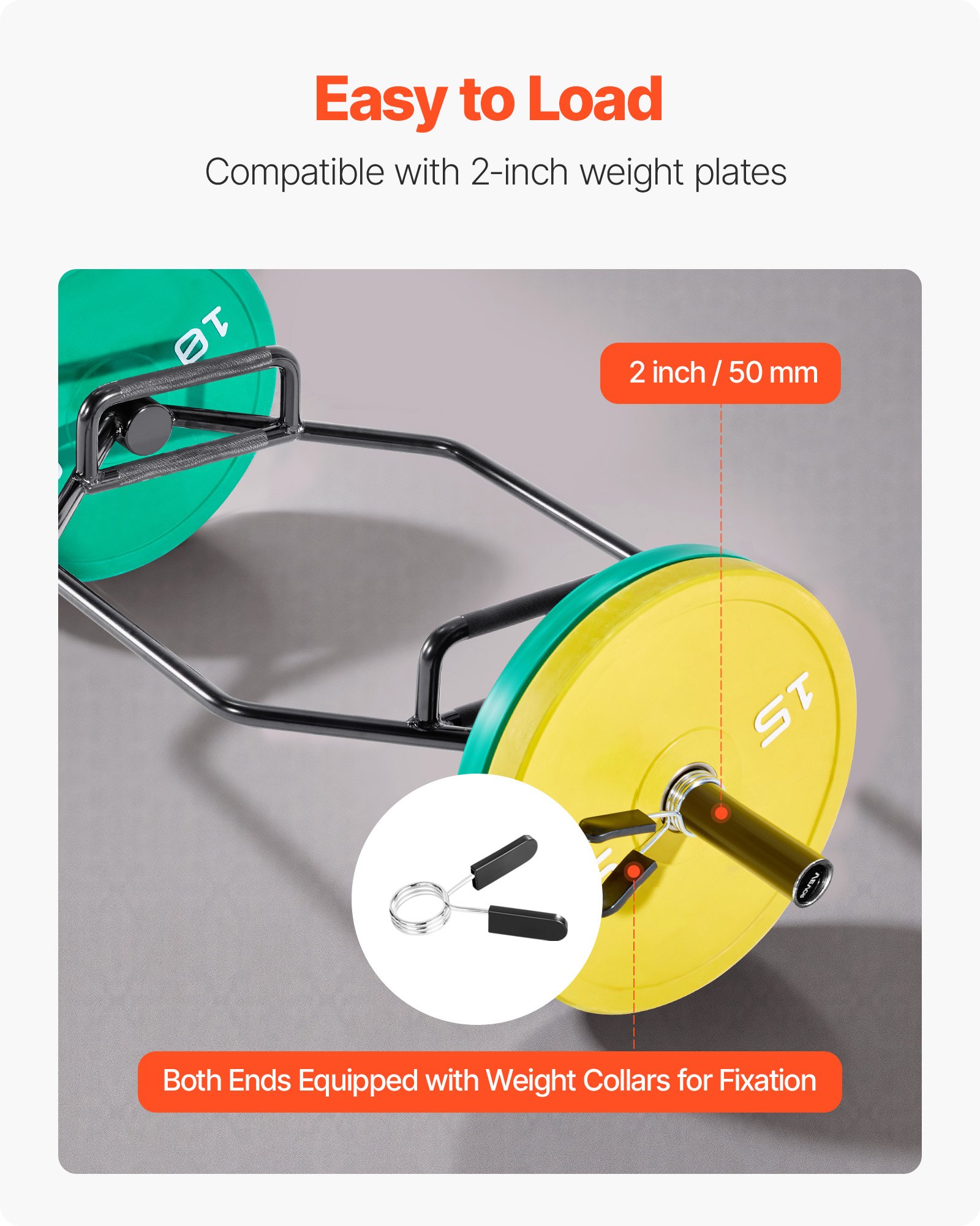 VEVOR Barra per Manubrio Esagonale con Impugnatura Antiscivolo per Allenamento 50 mm Capacità di Carico 360 kg, Attrezzatura per Sollevamento Pesi Allenamento della Forza, da Palestra per Squat