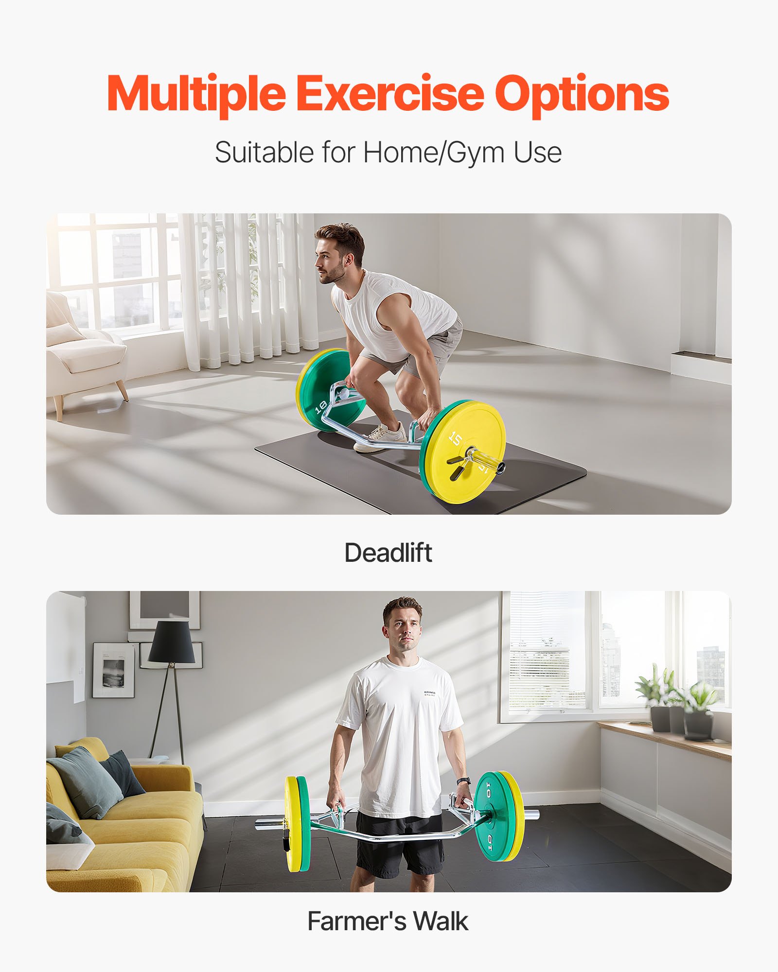 VEVOR Barra Manubrio Esagonale con Impugnatura Antiscivolo per Allenamento 50 mm Capacità Carico 360 kg, Attrezzatura per Sollevamento Pesi Allenamento della Forza, da Palestra per Squat, Argento