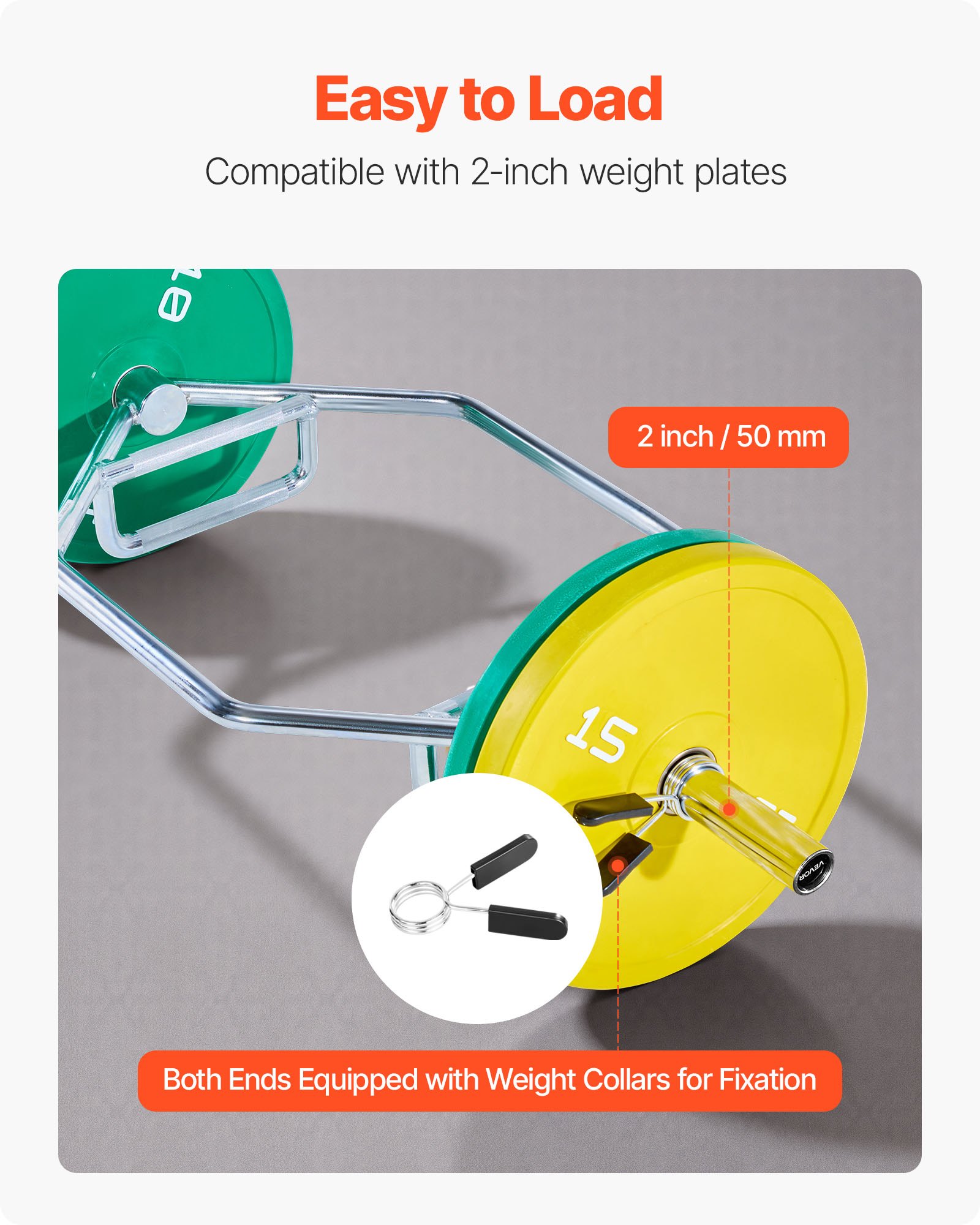 VEVOR Barra Manubrio Esagonale con Impugnatura Antiscivolo per Allenamento 50 mm Capacità Carico 360 kg, Attrezzatura per Sollevamento Pesi Allenamento della Forza, da Palestra per Squat, Argento