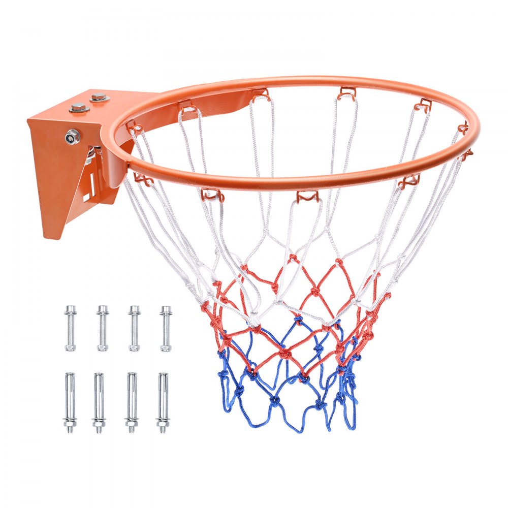 Canestro da basket arancione VEVOR con rete rossa, bianca e blu, bulloni per l'installazione inclusi.