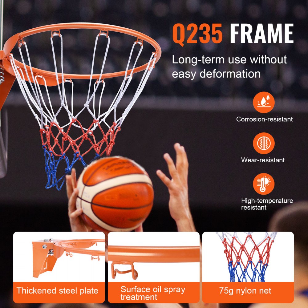VEVOR Basketball Rim, Wall Door Mounted Basketball Hoop, Heavy Duty Q235 Basketball Flex Rim Goal Set with Net, Standard 18-Inch Hanging Basketball Hoop for Indoor and Outdoor Use for Kids and Adults
