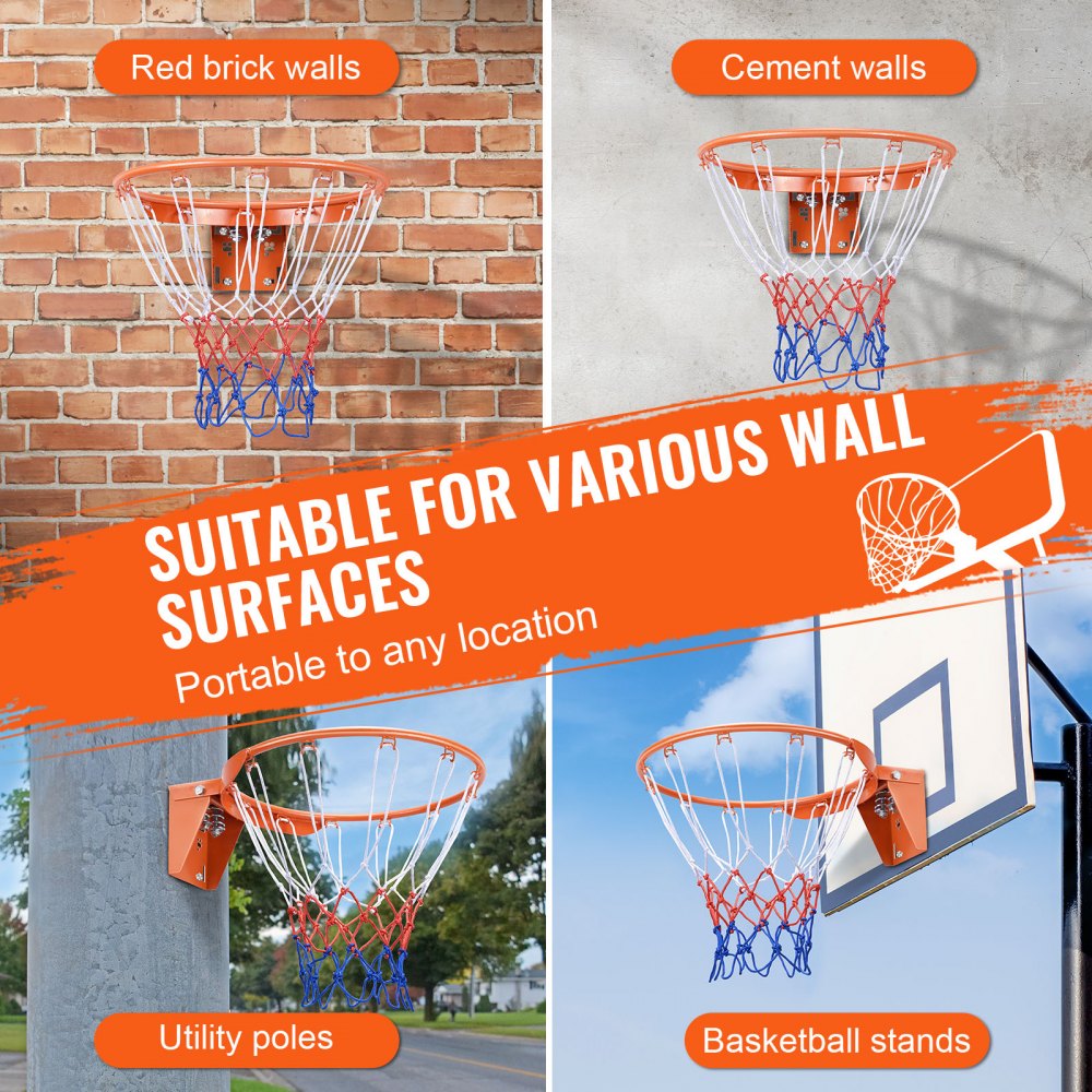 VEVOR Basketball Rim, Wall Door Mounted Basketball Hoop, Heavy Duty Q235 Basketball Flex Rim Goal Set with Net, Standard 18-Inch Hanging Basketball Hoop for Indoor and Outdoor Use for Kids and Adults