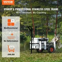 VEVOR Carrello da Pesca da Spiaggia Capacità di Carico 90,71kg, Carrello con 7 Porta Canne da Pesca Ruote in PU Gonfiabili, Carrello da Pesca in Acciaio Resistente da Spiaggia per Picnic all'Aperto