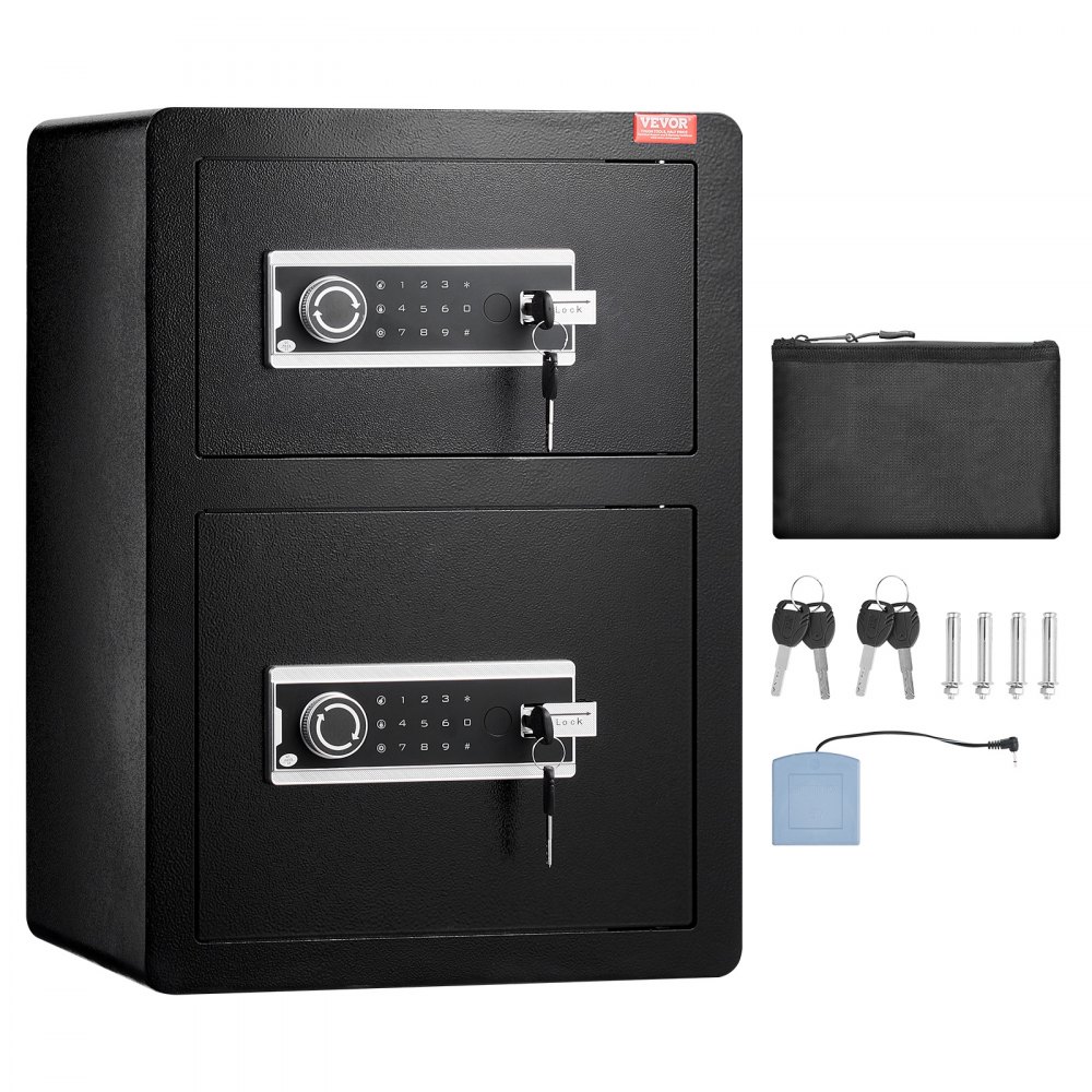 VEVOR Safe with fireproof wallet, double-door safe 3.5 cubic feet, 2 height-adjustable dividers, digital furniture safe with key and code, safe for money, jewelry, and valuables, black