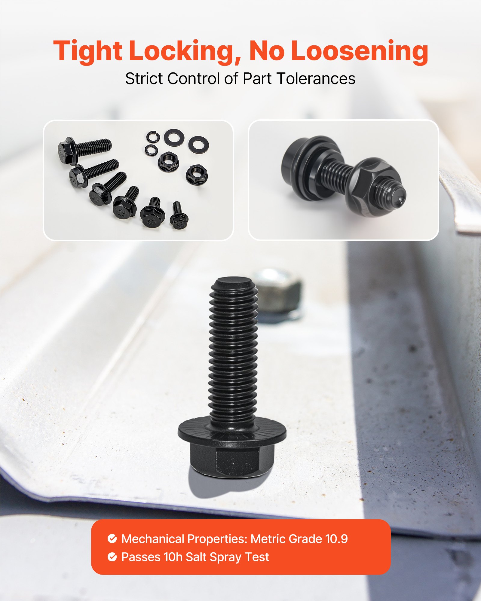 VEVOR 280 Pcs Bolts and Nuts Assortment Kit, Metric Machine Screws and Flat Washers, Alloy Steel M6/M8/M10 Multiple Size, for Furniture / Equipment Assembly, Vehicle Grade 10.9 Black, with Case