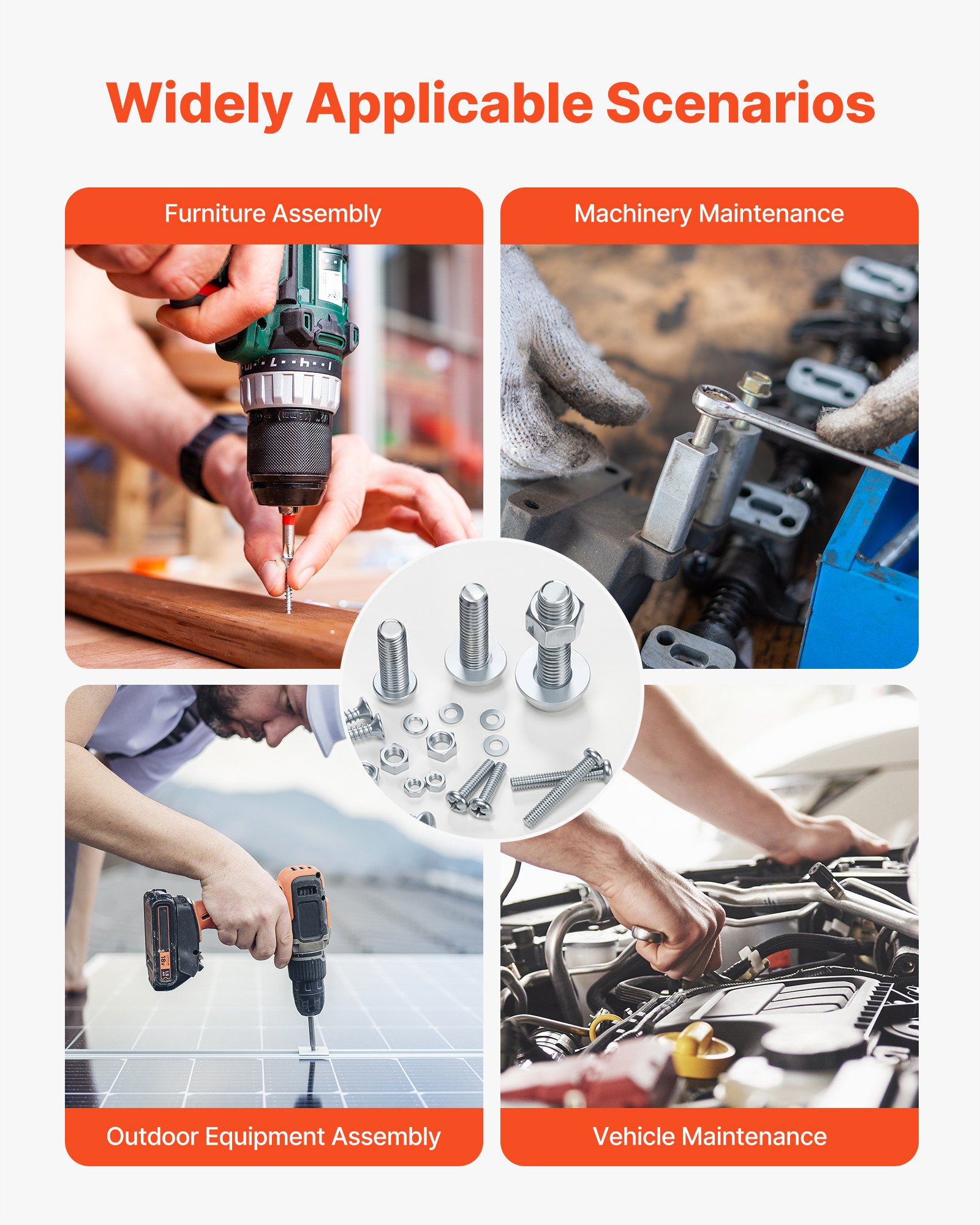 VEVOR Kit Assortimento di Bulloni Dadi da 2250 pezzi, Viti per Macchine Metriche Rondelle Piatte, Acciaio Legato M3/M4/M5/M6/M8, Kit di Viti Dadi per Assemblaggio di Mobili Attrezzature, Fai da te