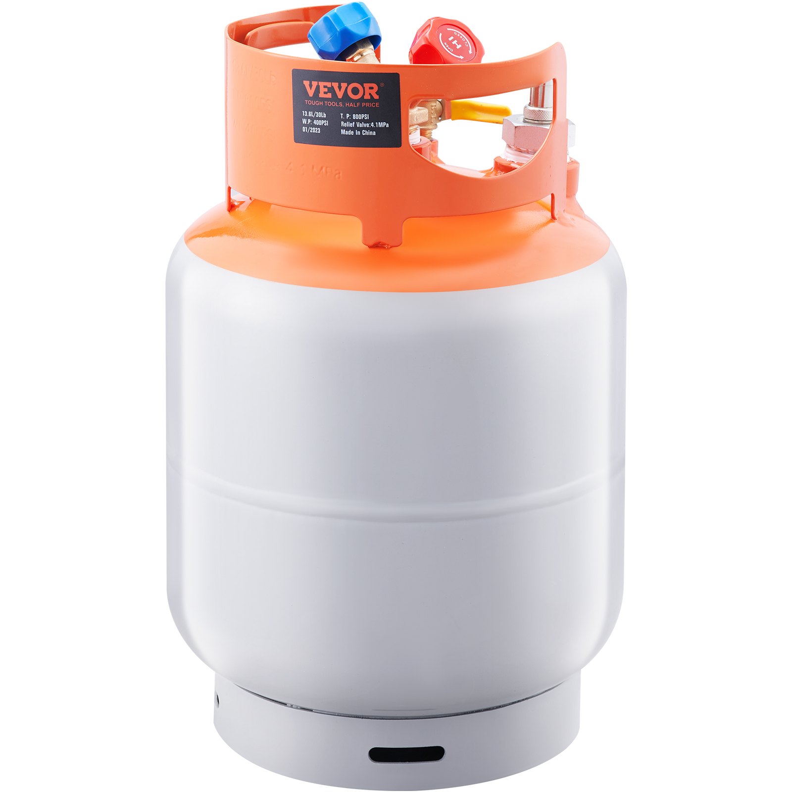 VEVOR Refrigerant Recovery Tank, 30 lbs Capacity, AC Recovery Tank with ¼ to ½ Adapter, HVAC Recovery Tank for all Refrigerants
