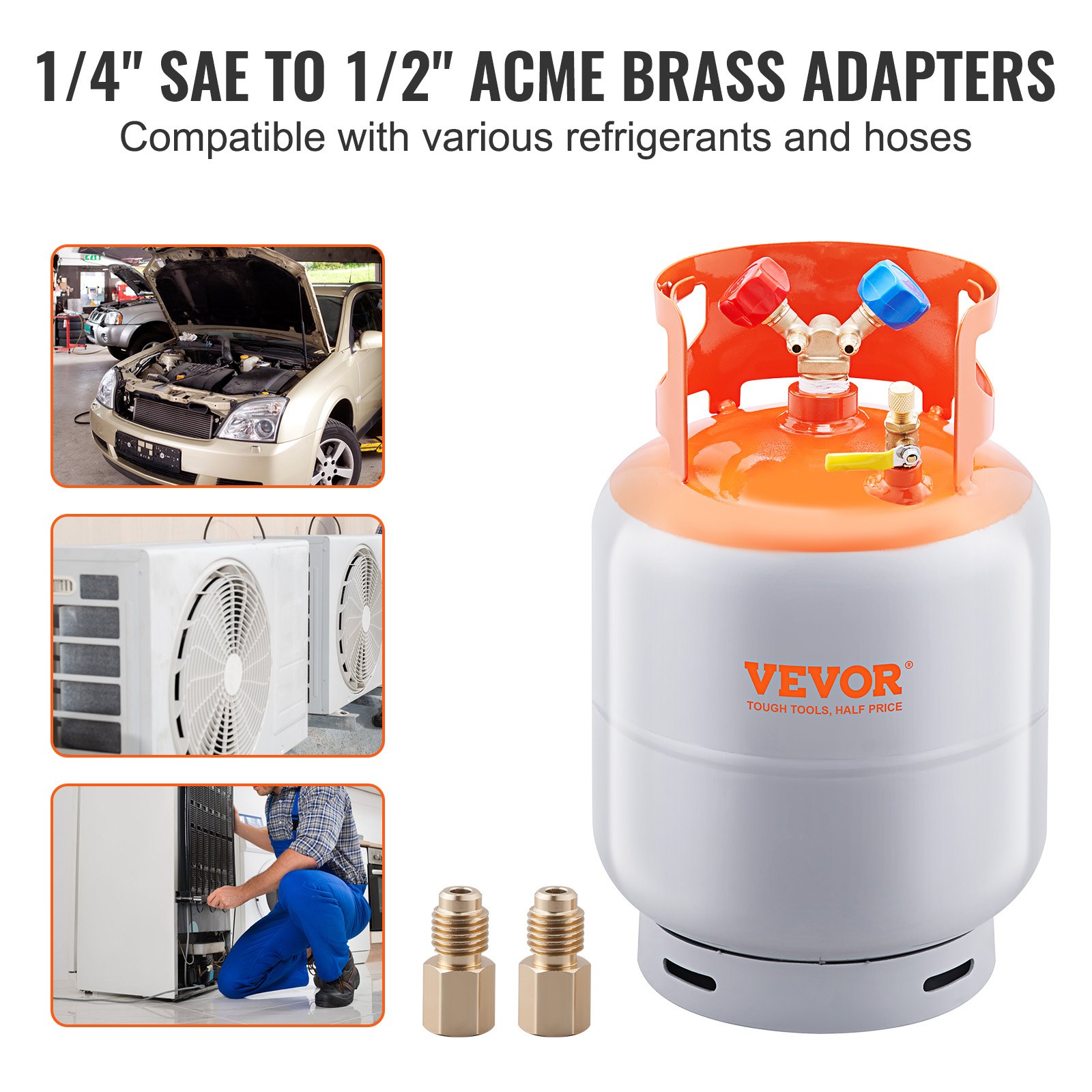 VEVOR Refrigerant Recovery Tank 30 lbs 400 psi Reusable Cylindrical Tank Φ 250 x 390 mm Refrigerant Recovery Tank Orange Refrigerant Recovery Tank made of HP295 Steel