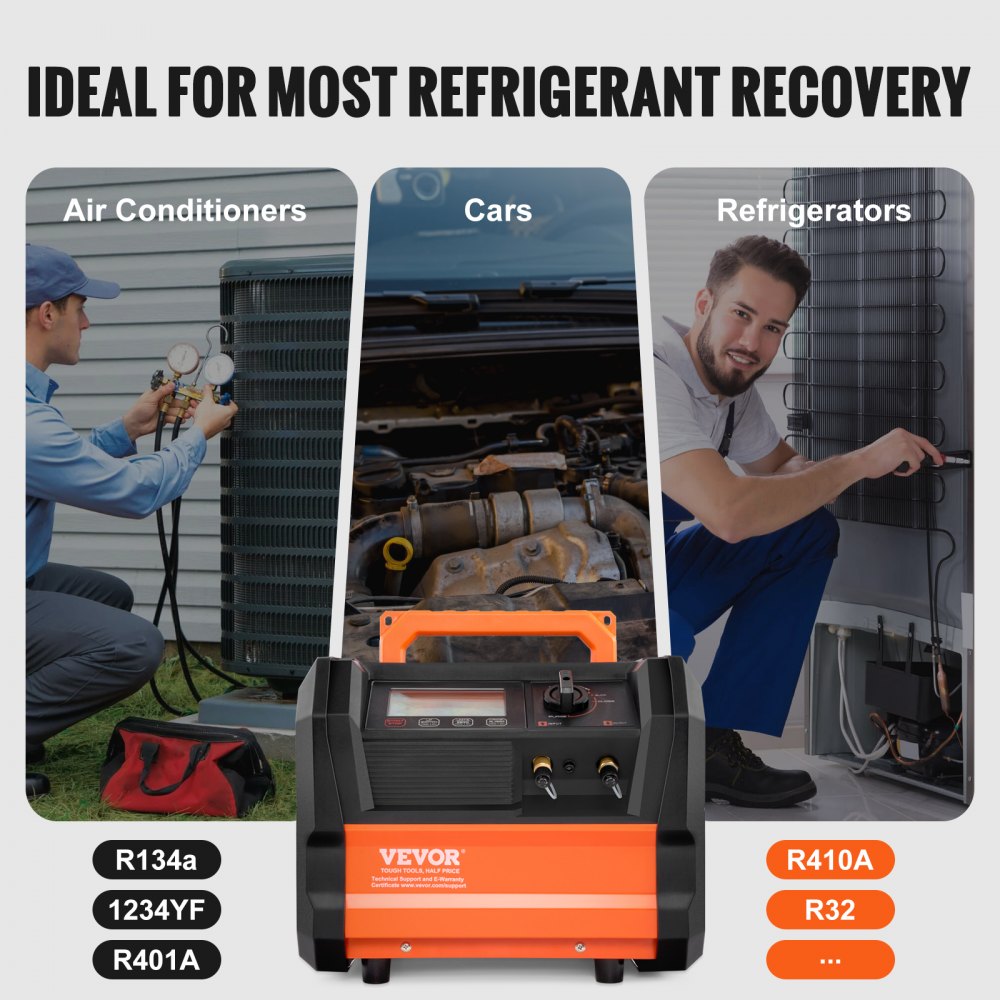 VEVOR Macchina per Recupero Refrigerante AC Portatile a Doppio Cilindro da 1 HP con Motore Brushless da 3000 Giri/min, Strumento per Riciclaggio del Refrigerante Freon per Autoveicoli HVAC Domestico