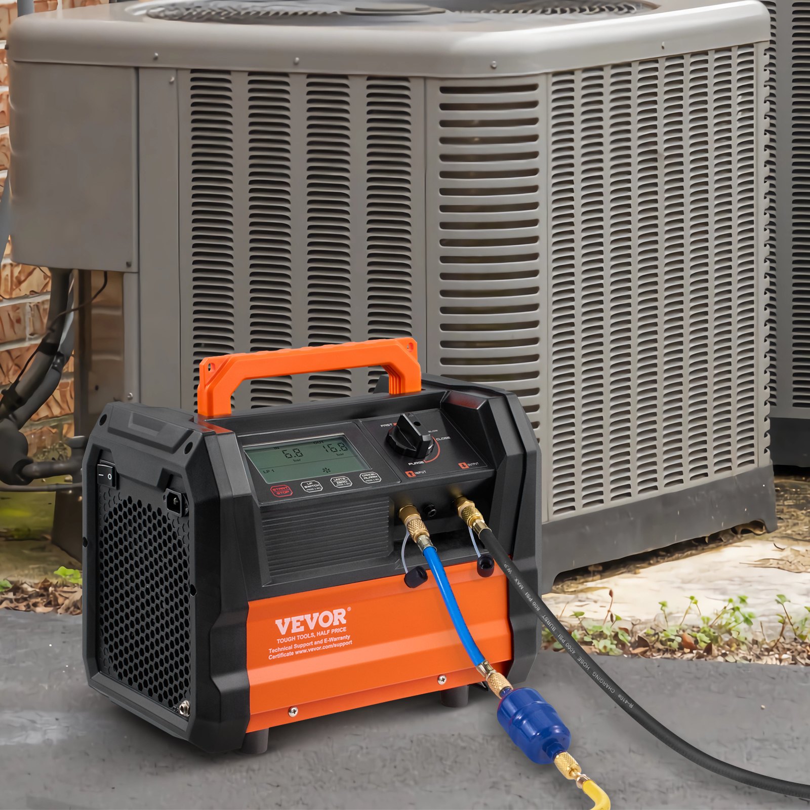 VEVOR Macchina per Recupero Refrigerante AC Portatile a Doppio Cilindro da 1 HP con Motore Brushless da 3000 Giri/min, Strumento per Riciclaggio del Refrigerante Freon per Autoveicoli HVAC Domestico