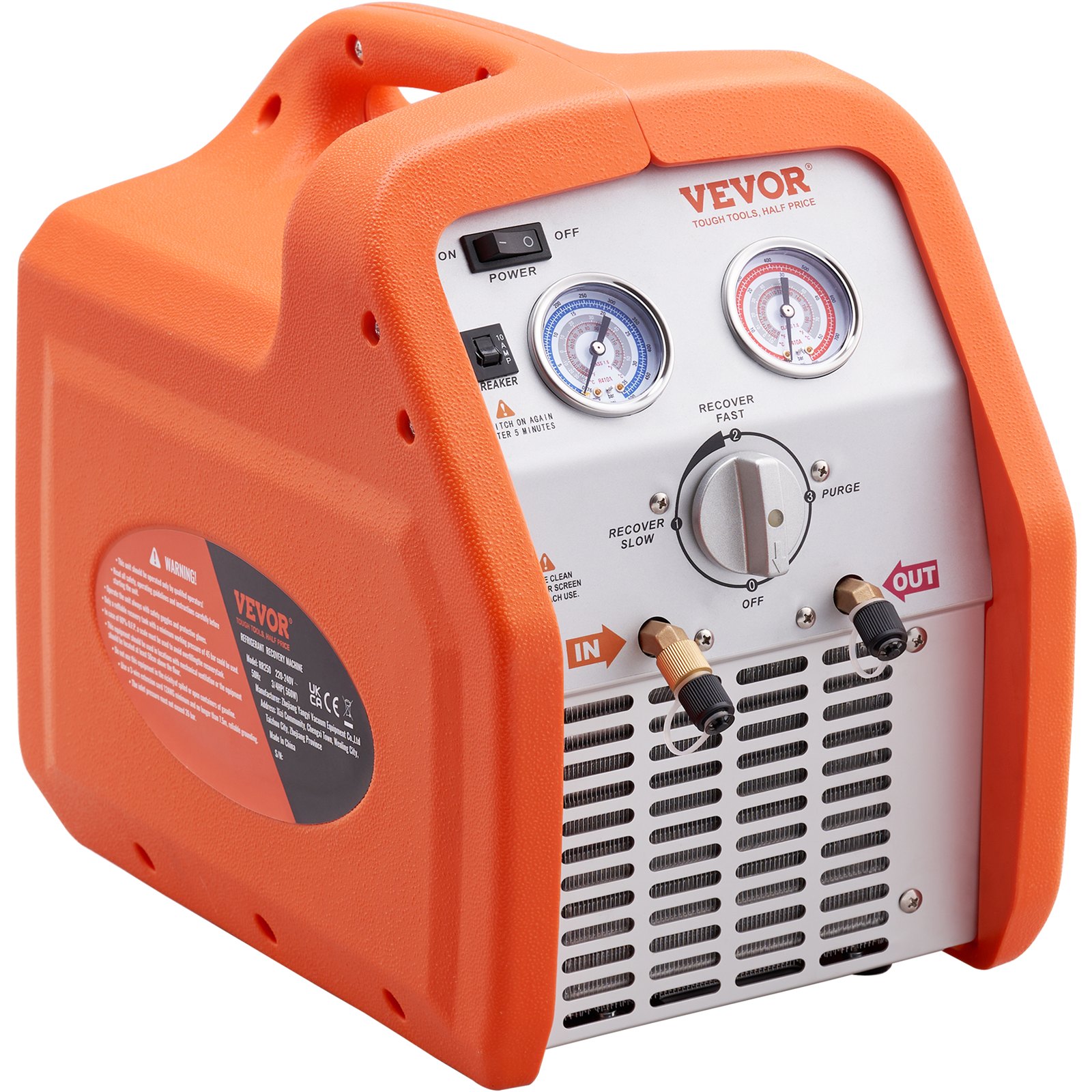 VEVOR Macchina Portatile per Recupero di Refrigeranti III IV V Monocilindro 3/4 CV Velocità di Rotazione 1450 giri/min, Recuperatore per Refrigeranti con Manometro Protezione Alta Pressione 38,6 bar