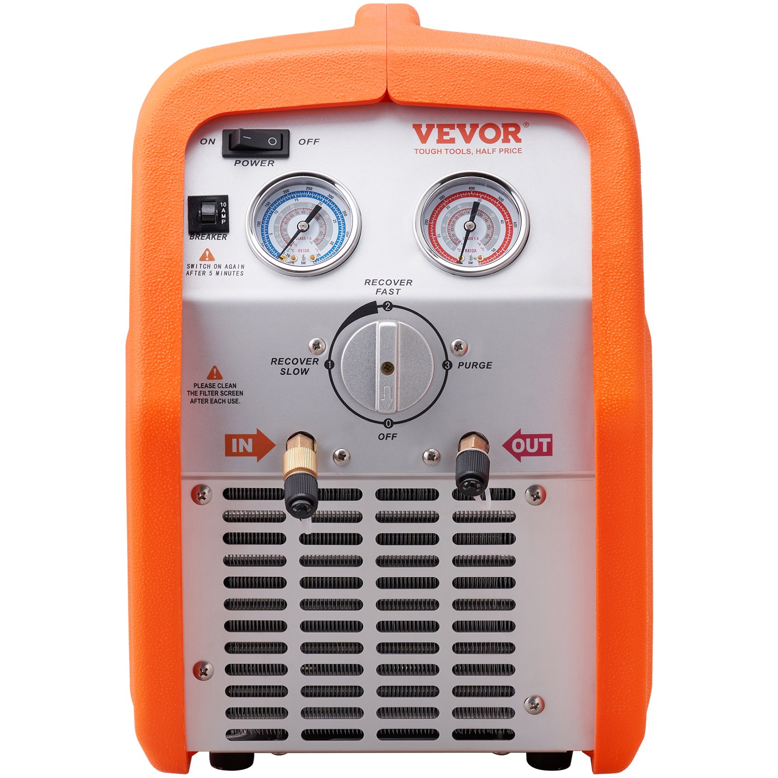 VEVOR Macchina Portatile per Recupero di Refrigeranti III IV V Monocilindro 3/4 CV Velocità di Rotazione 1450 giri/min, Recuperatore per Refrigeranti con Manometro Protezione Alta Pressione 38,6 bar
