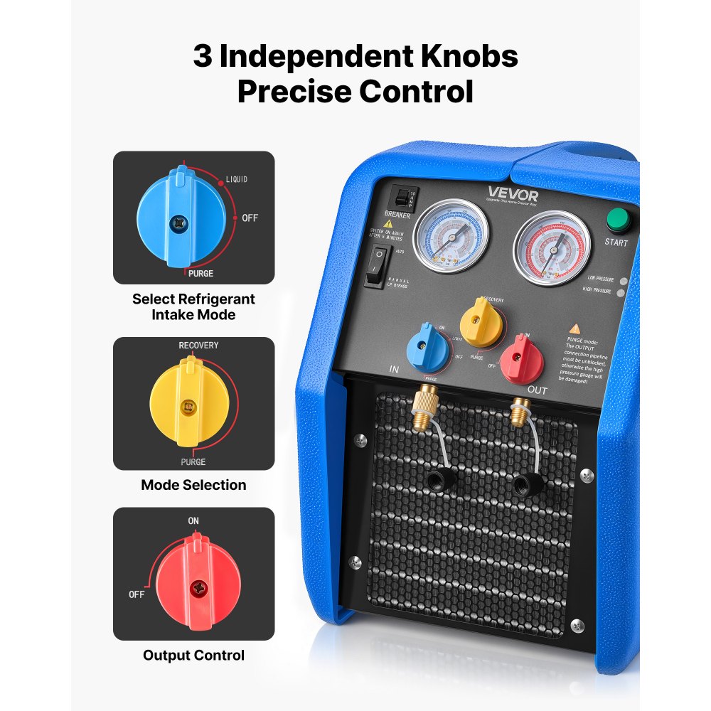 VEVOR Stazione di Recupero del Refrigerante Portatile 3/4 CV Macchina per Recupero Refrigerante Monocilindrico per Impianti di Climatizzazione Residenziale Auto, Velocità 1450 giri/min 0–40 ℃