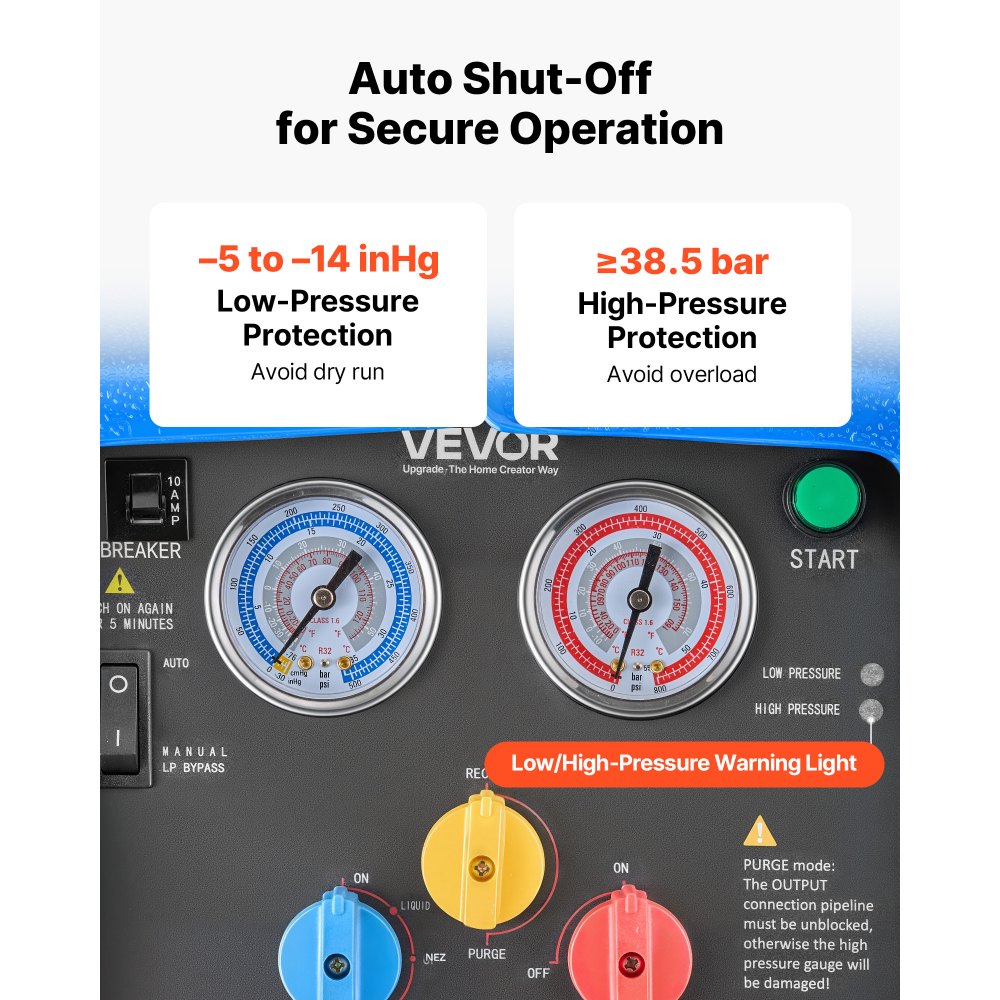 VEVOR Stazione di Recupero del Refrigerante Portatile 3/4 CV Macchina per Recupero Refrigerante Monocilindrico per Impianti di Climatizzazione Residenziale Auto, Velocità 1450 giri/min 0–40 ℃