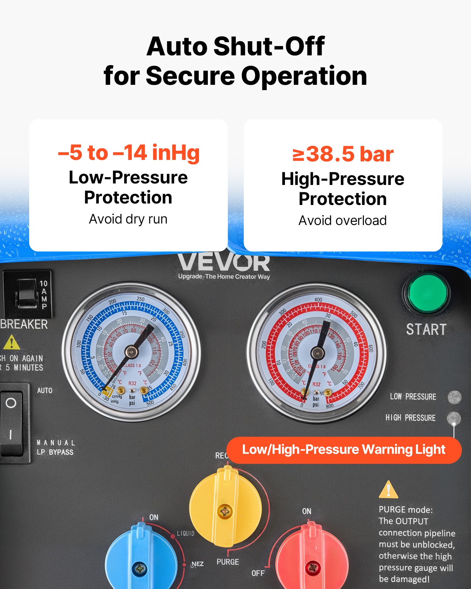 VEVOR Stazione di Recupero del Refrigerante Portatile 3/4 CV Macchina per Recupero Refrigerante Monocilindrico per Impianti di Climatizzazione Residenziale Auto, Velocità 1450 giri/min 0–40 ℃