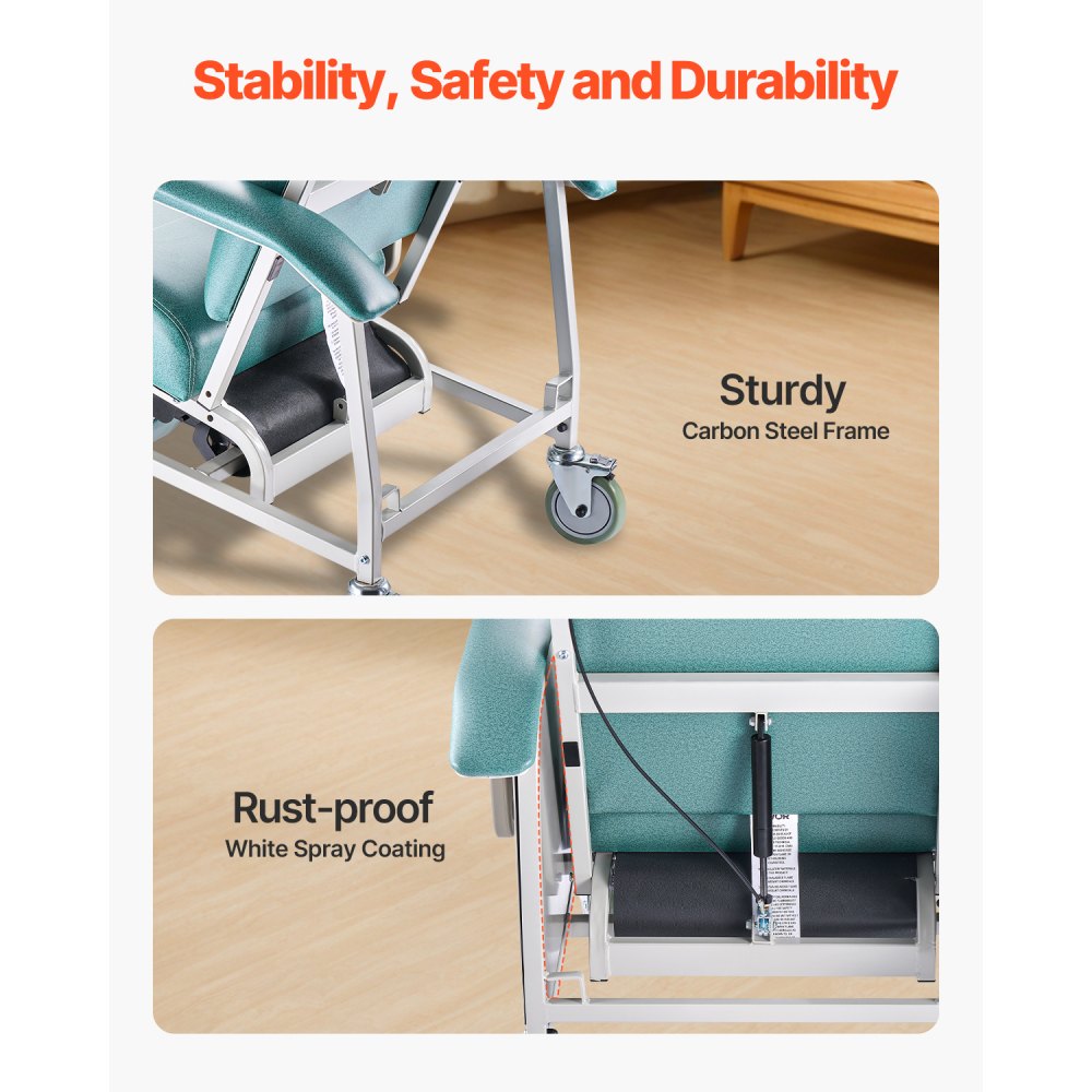 VEVOR Medical Reclining Chair, Geriatric Chair with 4 Positions, Patient Chair with 4 Wheels, Soft Padded Seat and 2 Trays for Hospital, Nursing Home, Geriatric Home Care