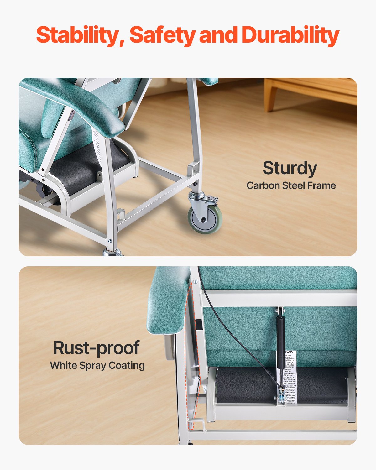 VEVOR Medical Reclining Chair, Geriatric Chair with 4 Positions, Patient Chair with 4 Wheels, Soft Padded Seat and 2 Trays for Hospital, Nursing Home, Geriatric Home Care
