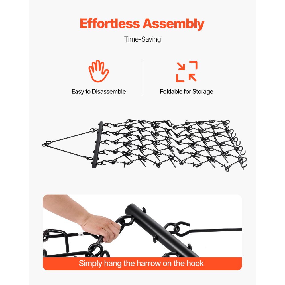 VEVOR trailing harrow, 2250x1140 mm, chain harrow with 69 sharp teeth, suitable for ATV & UTV tractors, for soil preparation, sowing, smoothing of landscapes & maintenance of gravel driveways