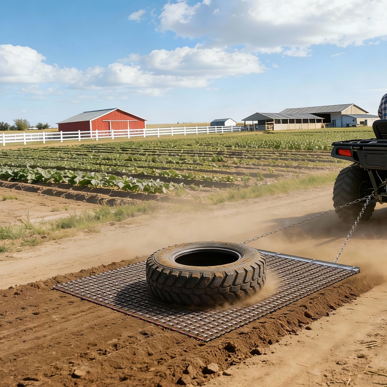 VEVOR Erpice a Catena per Prato a Traino in Acciaio Zincato 122x122 cm, Erpice a Catena Trainato Rete Livellatrice da Giardino per Campi, Rete in Metallo Compatibile per Trattori ATV Tosaerba