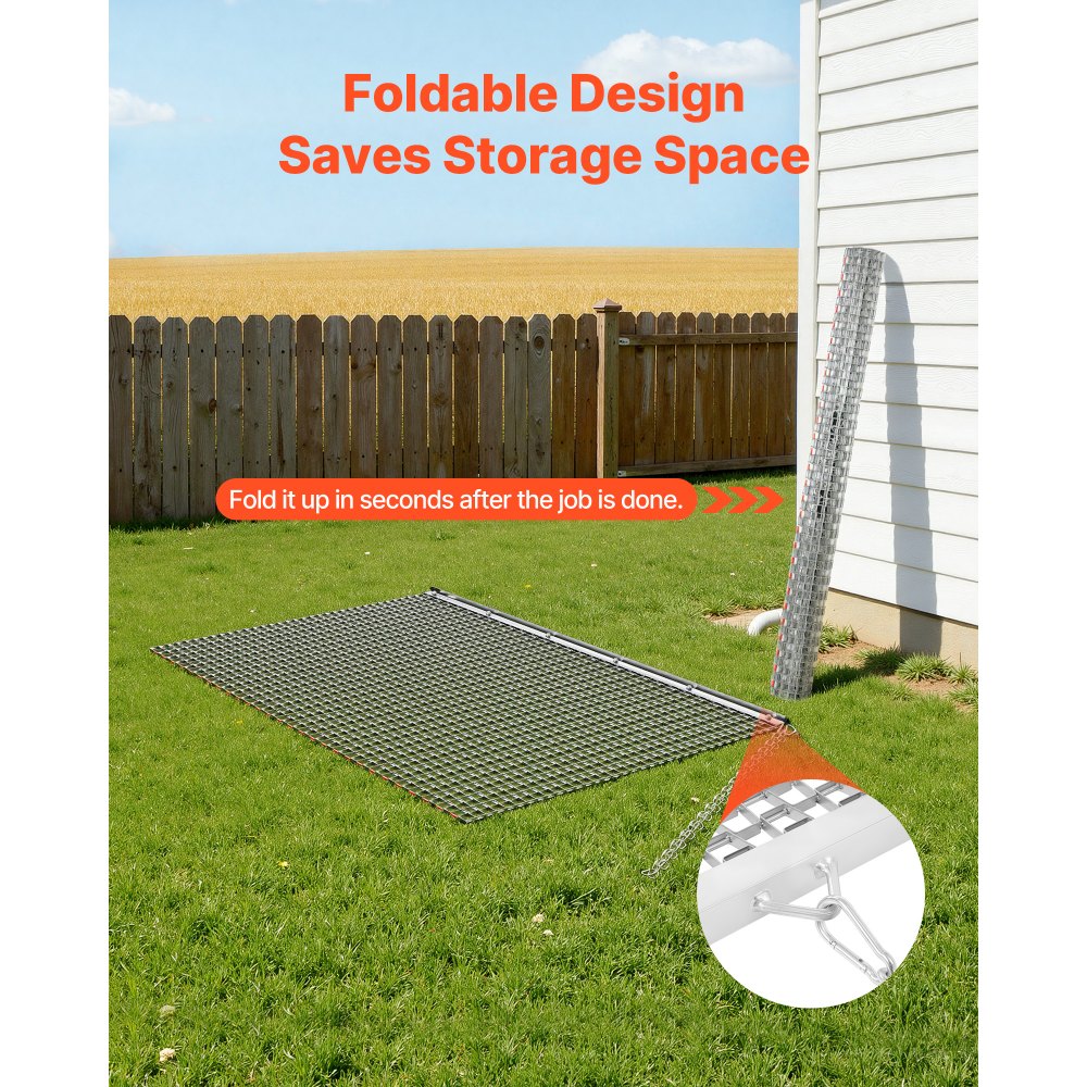 VEVOR Erpice a Catena per Prato a Traino in Acciaio Zincato 152,5x91,4 cm, Erpice a Catena Trainato Rete Livellatrice, Rete in Metallo Compatibile per Trattori ATV Tosaerba per Giardinaggio