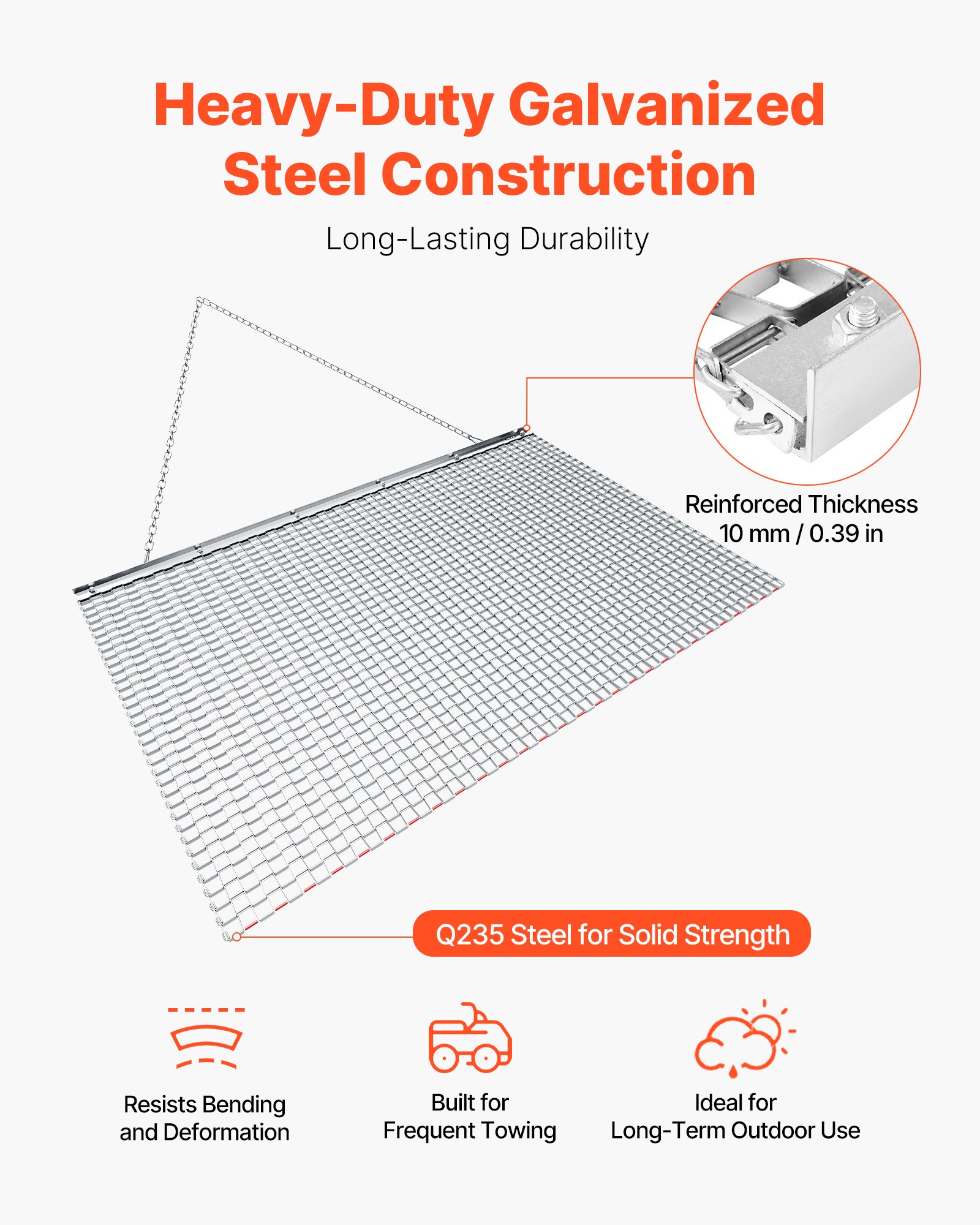VEVOR Erpice a Catena per Prato a Traino in Acciaio Zincato 152,5x91,4 cm, Erpice a Catena Trainato Rete Livellatrice, Rete in Metallo Compatibile per Trattori ATV Tosaerba per Giardinaggio