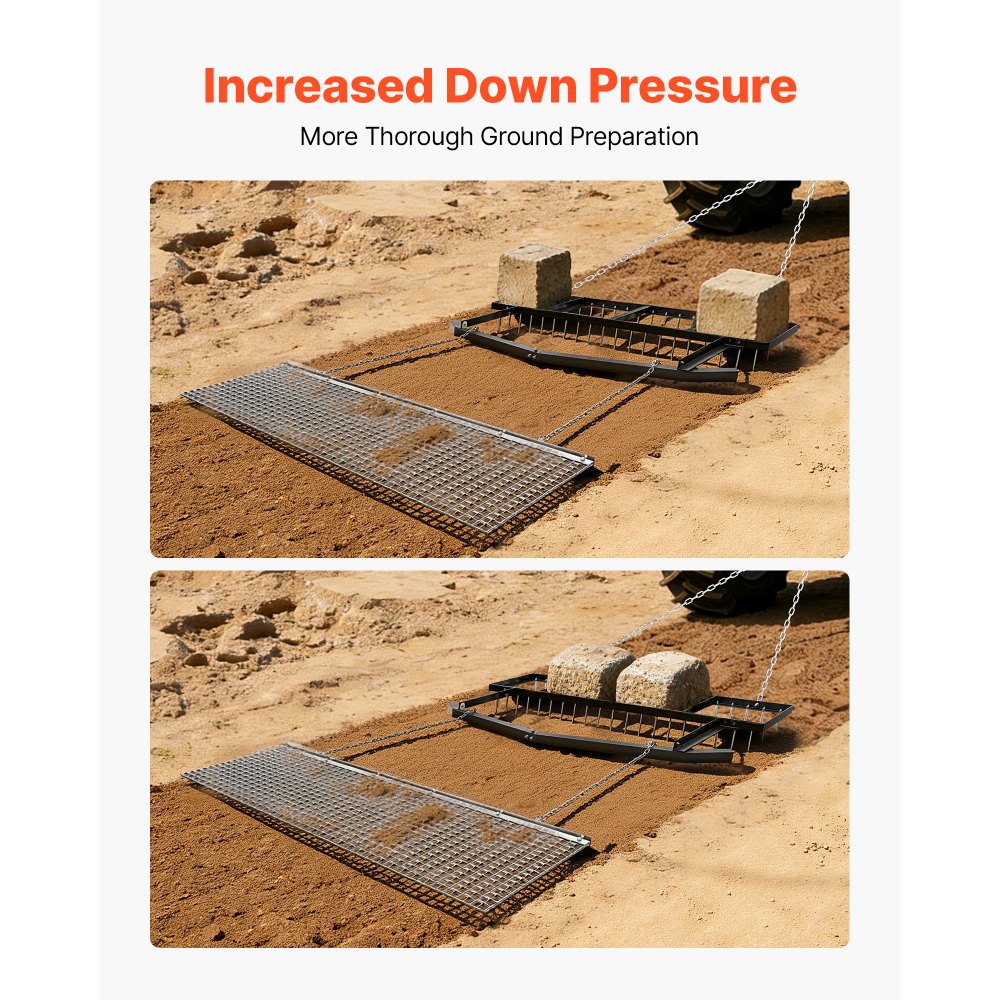 VEVOR Erpice a Catena di Trascinamento 45 x 183 cm Trainato con Rastrello Livellatore, Erpice da Prato 49,5 x 184 cm per Prato Vialetto Terreno, Compatibile con ATV UTV Trattori, Acciaio Zincato
