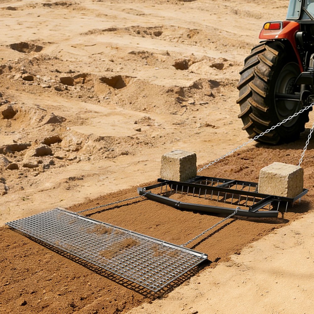 VEVOR Erpice a Catena di Trascinamento 45 x 183 cm Trainato con Rastrello Livellatore, Erpice da Prato 49,5 x 184 cm per Prato Vialetto Terreno, Compatibile con ATV UTV Trattori, Acciaio Zincato