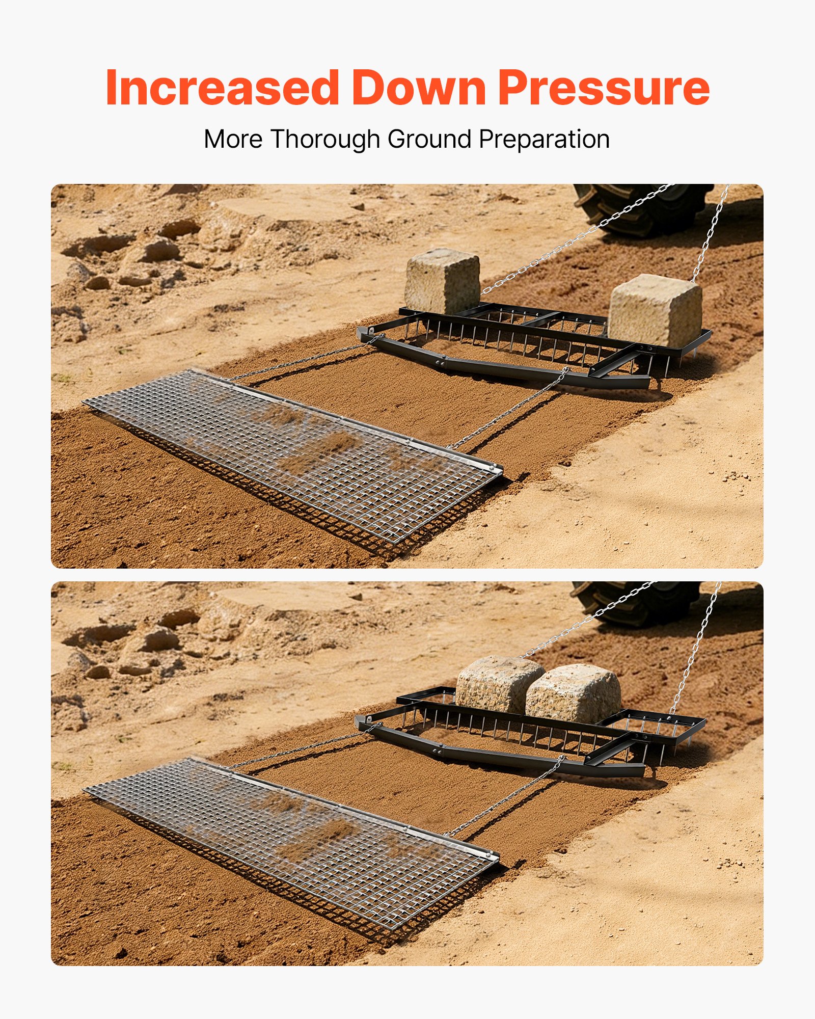 VEVOR Erpice a Catena di Trascinamento 45 x 183 cm Trainato con Rastrello Livellatore, Erpice da Prato 49,5 x 184 cm per Prato Vialetto Terreno, Compatibile con ATV UTV Trattori, Acciaio Zincato