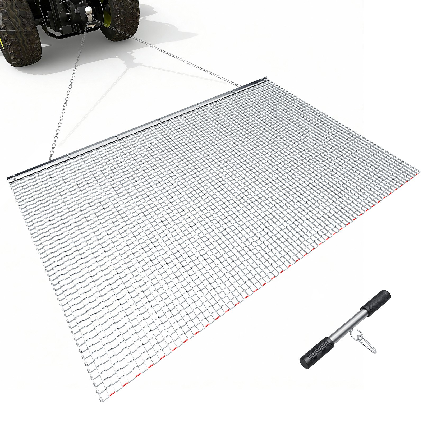 VEVOR Drag Harrow, 2 x 1.2 m, High-Efficiency Chain Harrow Rake, ATVs UTVs Tractors Attachments, Durable Galvanized Steel Mesh Drag Mat with Towing Chain, for Gravel Driveway Ruts Farm Field Leveling