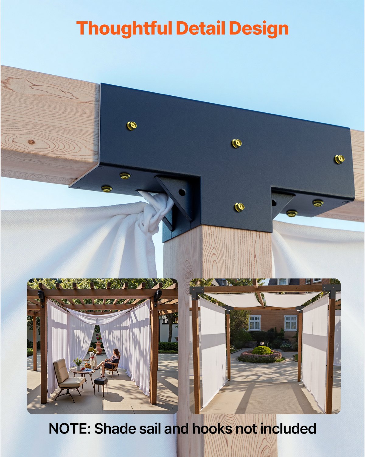 VEVOR Pergola Kit 2-Pack, T-Shaped 4x4 (Actual 92 x 92 mm), 3-Way Pergola Brackets DIY Woodworking Gazebo Bracket Kit with Screws for 92 x 92 mm Wood Beams in Actual Size for Outdoor Party Banquet