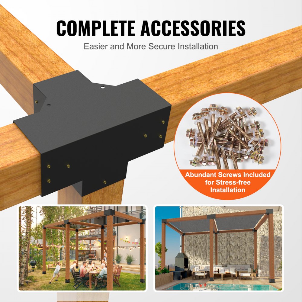 VEVOR Kit Staffe per Pergola 15x15 cm Supporto per Pali in Legno da Carpenteria 2 Staffe Angolari a 4 Vie Kit per Travi Fai da Te per Gazebo, Pergolati da Patio, Cabine, Kit Staffe per Pergola 2 pz