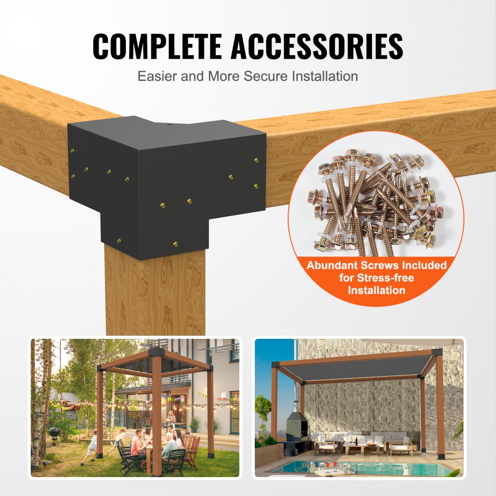 VEVOR Kit Staffe per Pergola 15x15 cm Supporto per Pali in Legno da Carpenteria 4 Staffe Angolari a 3 Vie Kit per Travi Fai da Te per Gazebo, Pergolati da Patio, Cabine, Kit Staffe per Pergola 4 pz