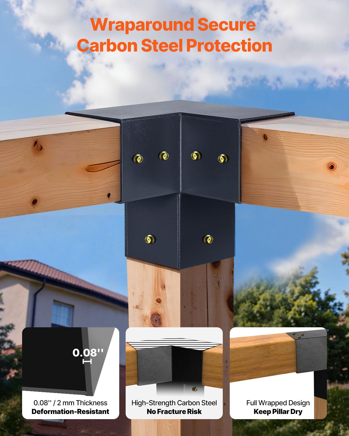 VEVOR Kit Staffe per Pergola con Tetto a Punta, per Legname 92 x 92 mm in Dimensioni Reali, Staffe per Gazebo a 3/4 Vie, Basi per Pali e Staffe di Colmo per Pergole Esterne, Gazebo e Capannoni, 14 PZ