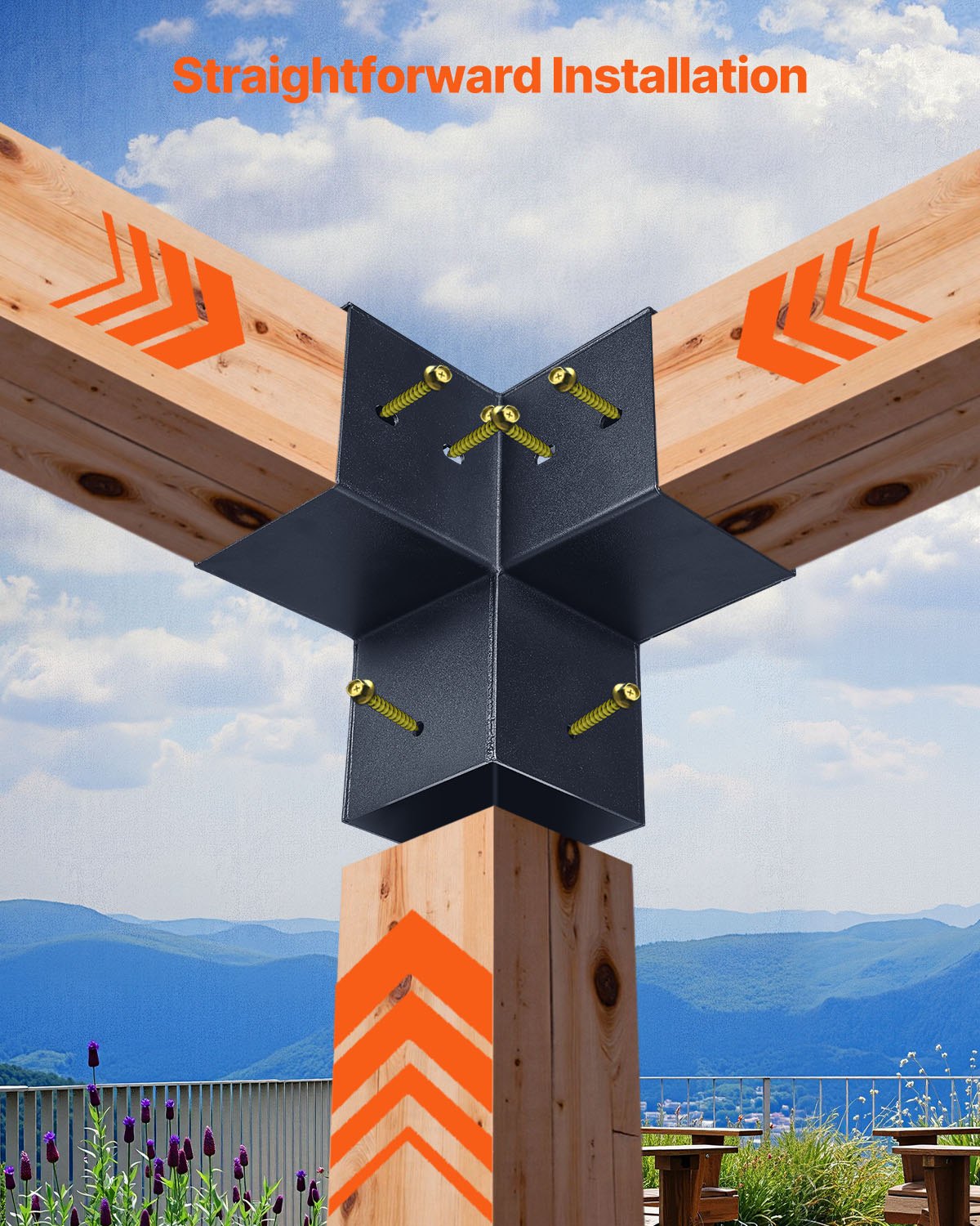 VEVOR Kit Staffe per Pergola con Tetto a Punta, per Legname 92 x 92 mm in Dimensioni Reali, Staffe per Gazebo a 3/4 Vie, Basi per Pali e Staffe di Colmo per Pergole Esterne, Gazebo e Capannoni, 14 PZ