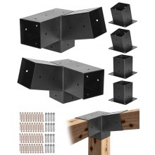 VEVOR Kit per Pergola, 2 Pezzi Staffe Inclinate a 3 Vie ca. 101 x 101 mm, Adatto per Travi da 92 x 92 mm con 2 Basi per Pali, 2 Basi per Montaggio a Parete, Pergole Esterne, Gazebo